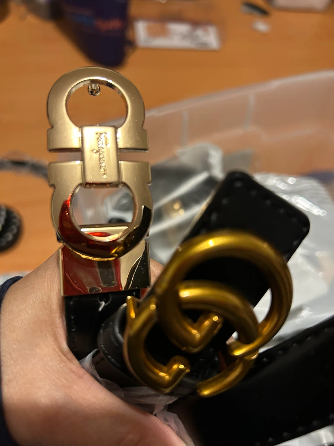 Black Leather Belt with Gold Buckle - photo 2