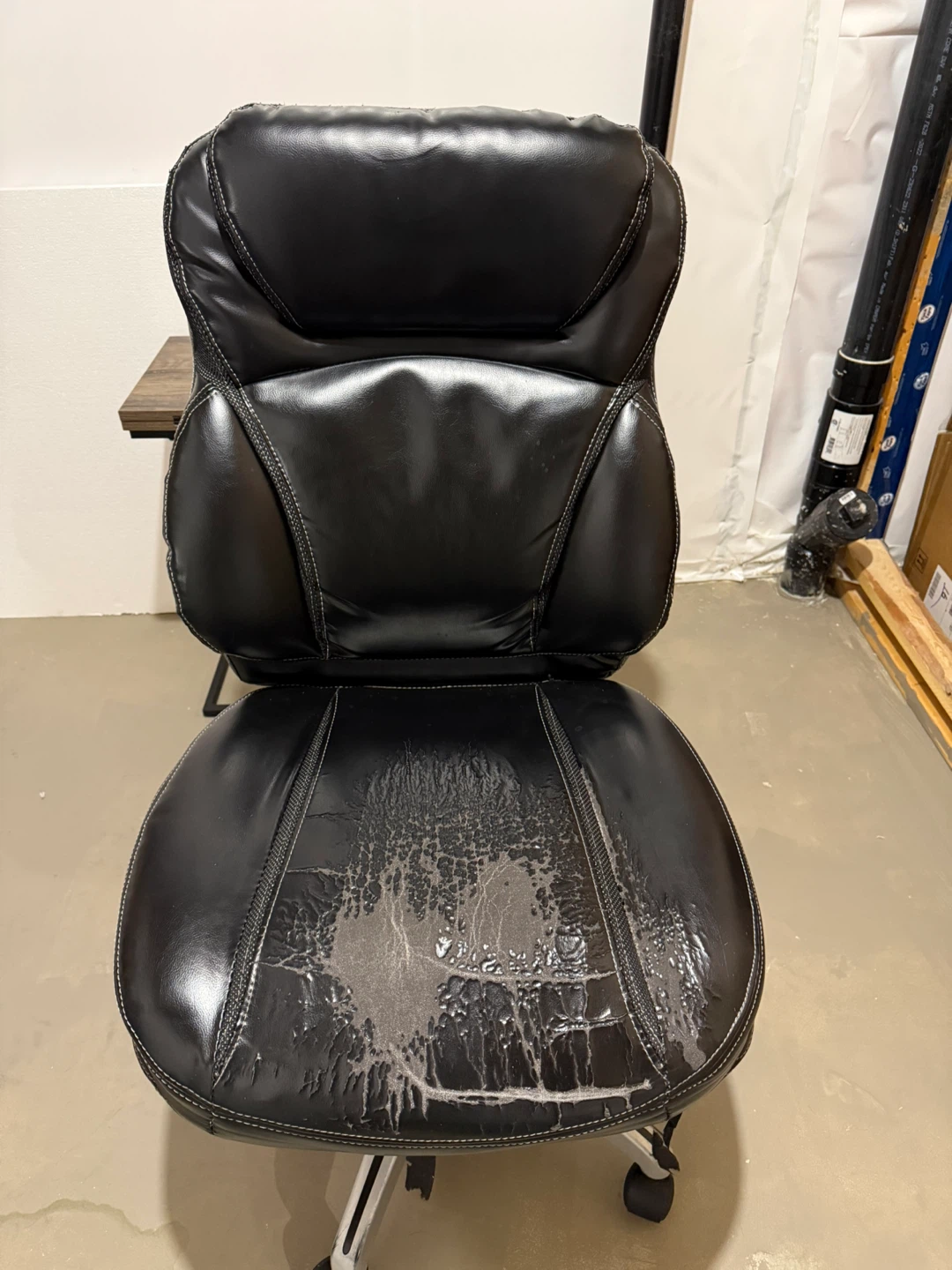 Brown Faux Leather Office Chair - Worn Condition