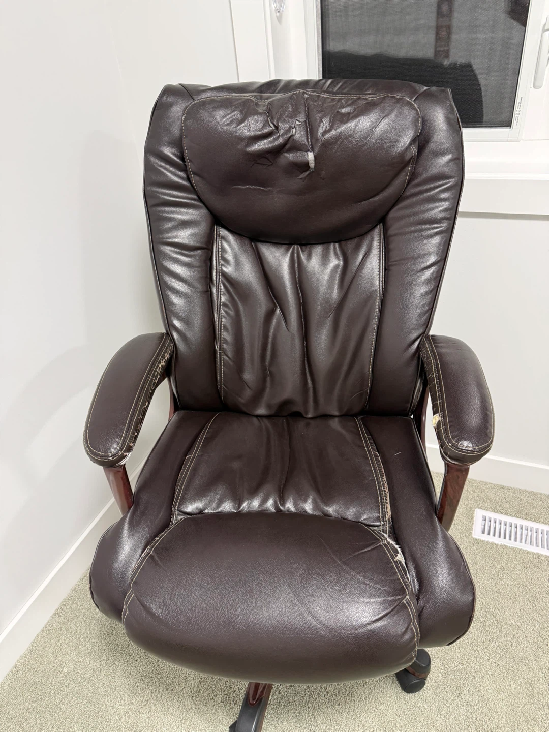 Brown Faux Leather Office Chair - Worn Condition - photo 2