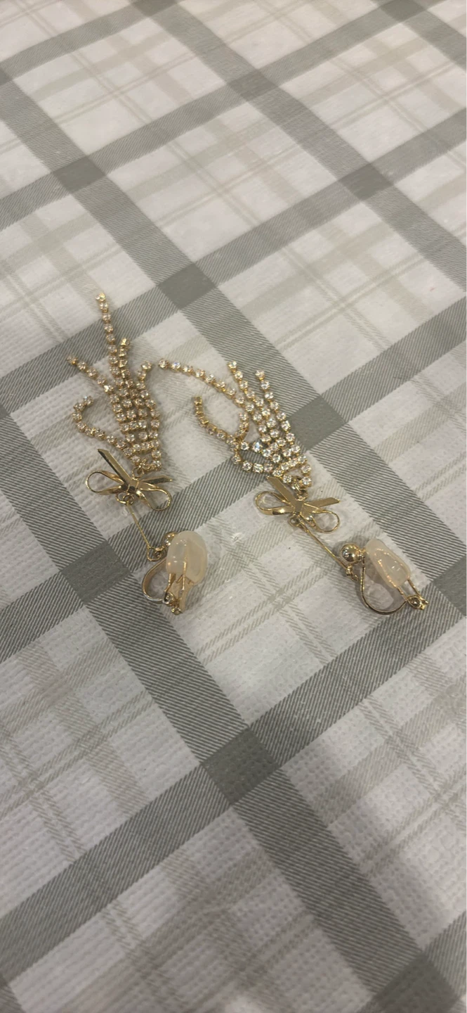 Gold Tone Dangle Earrings with Rhinestones - photo 2