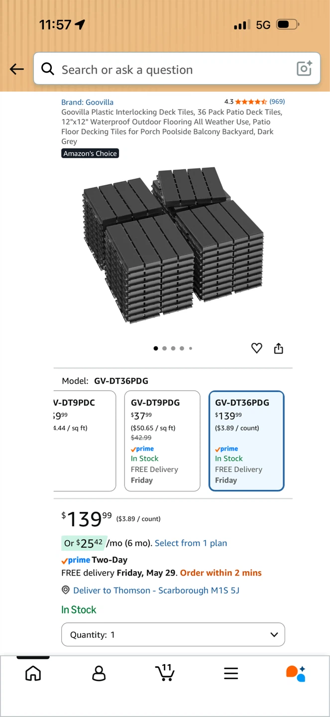 Interlocking Deck Tiles 36 Pack Dark Grey 12"x12"