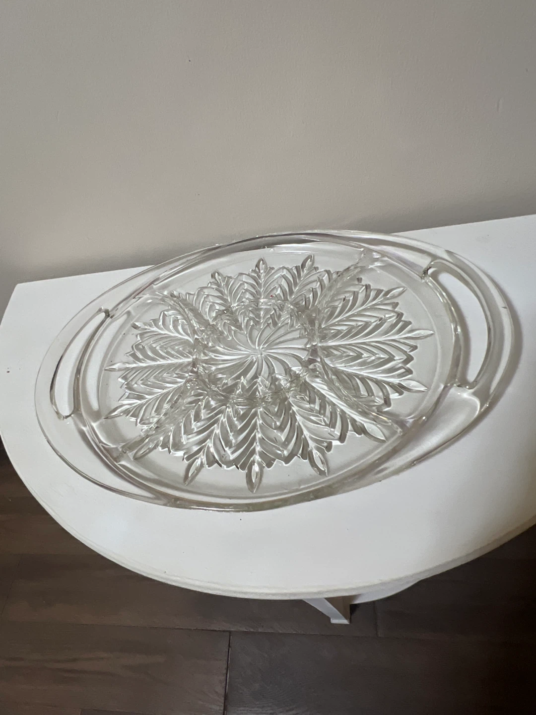 Vintage Jeannette Glass "Feather"  Handled Relish Tray / Platter