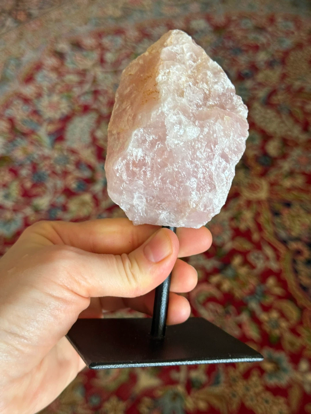 Raw Brazilian Rose Quartz On Metal Stand - photo 3