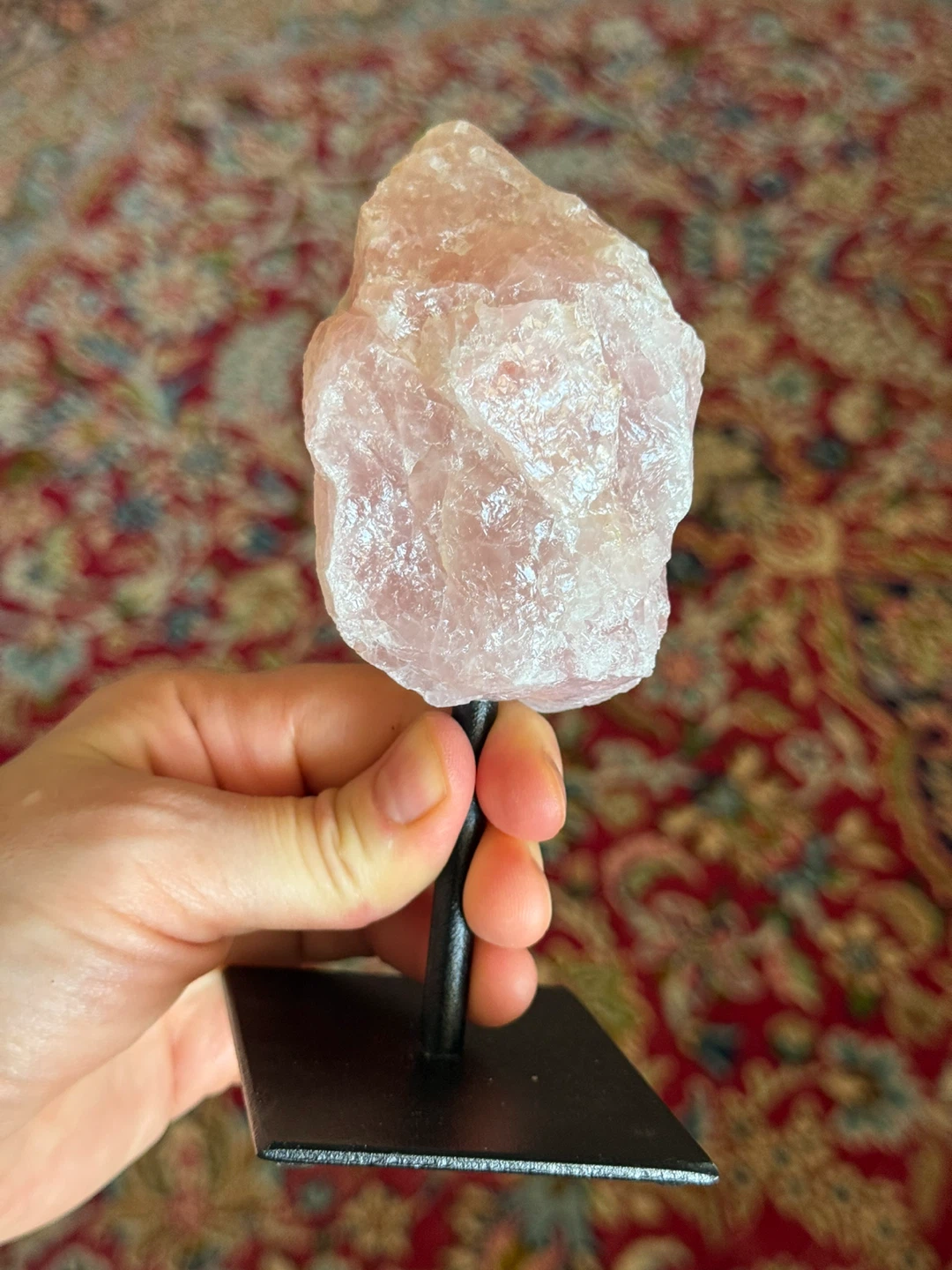 Raw Brazilian Rose Quartz On Metal Stand - photo 4