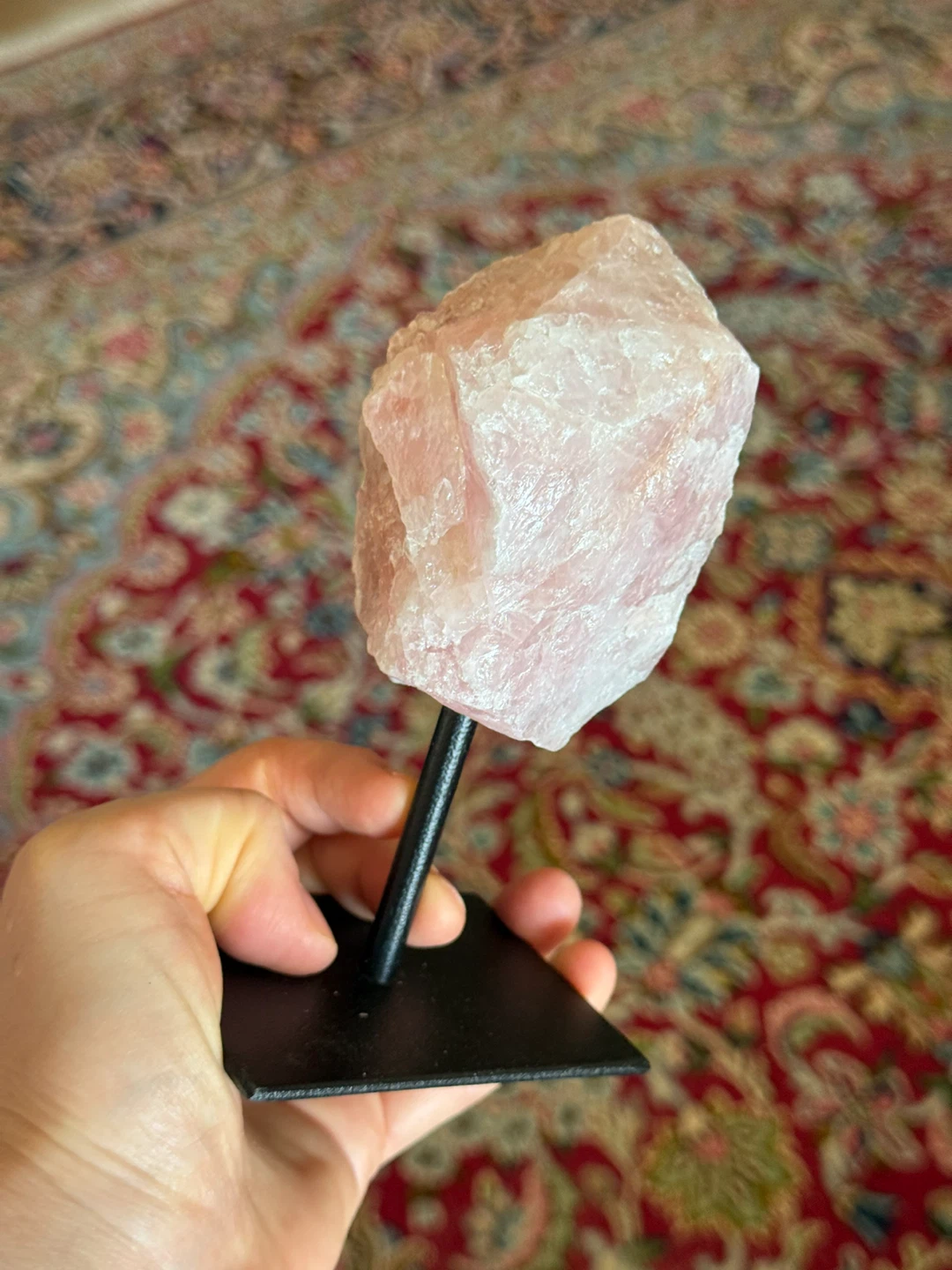 Raw Brazilian Rose Quartz On Metal Stand - photo 2