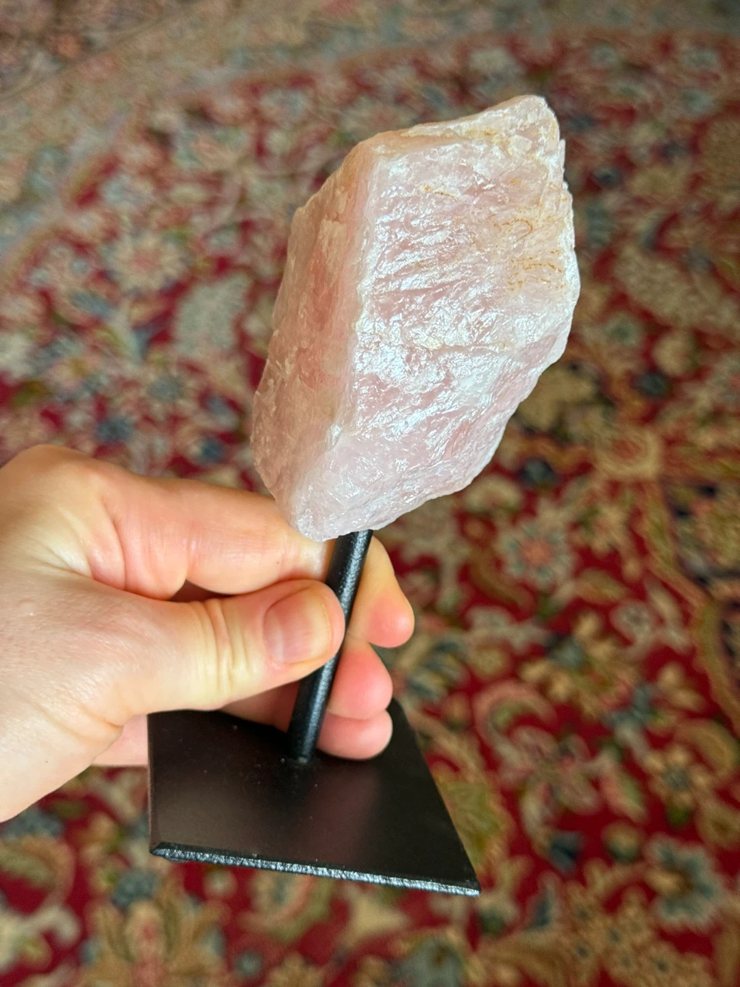 Raw Brazilian Rose Quartz On Metal Stand - photo 5