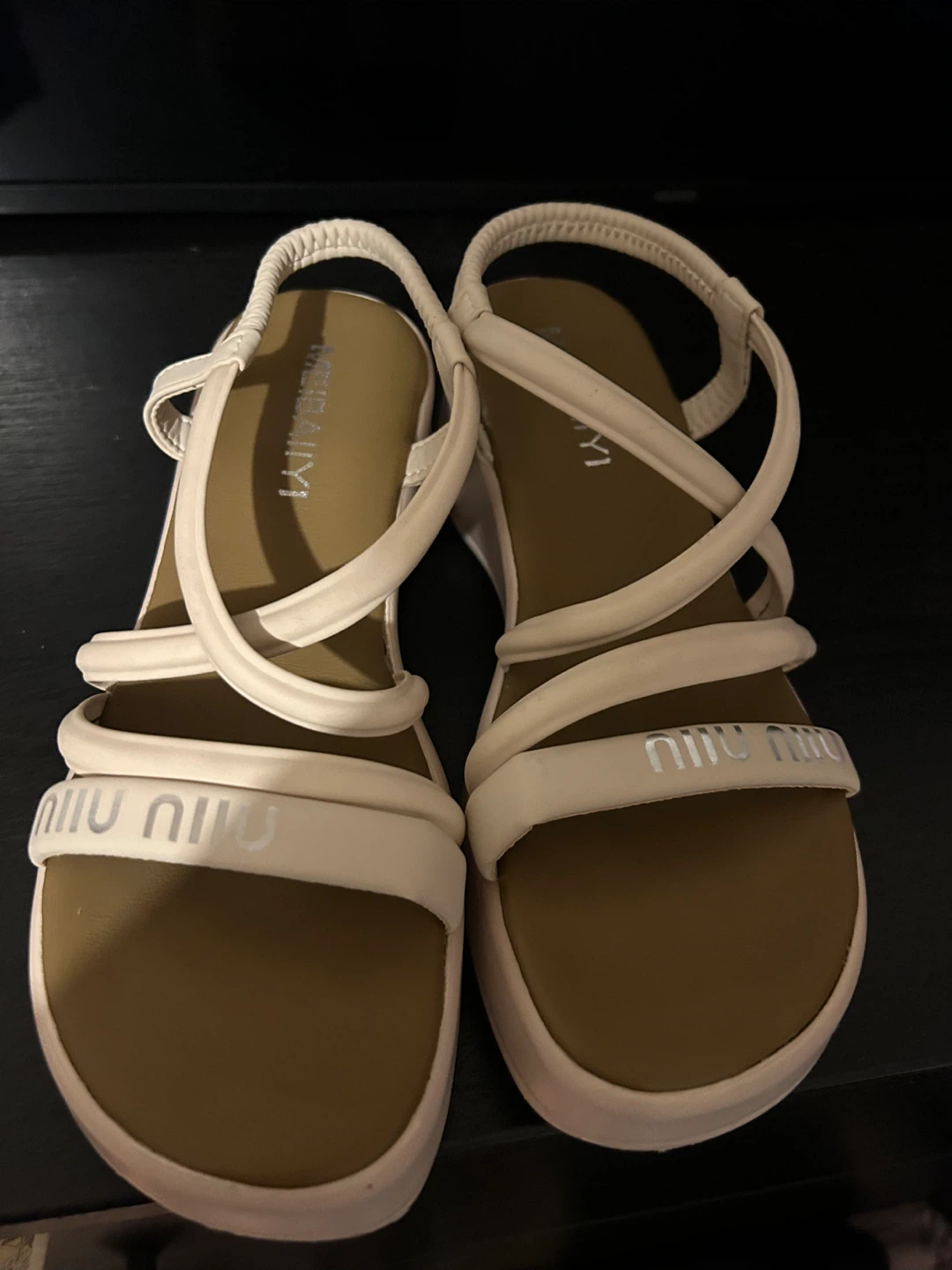 Miu Miu Inspired Platform Wedge Sandals Cream White