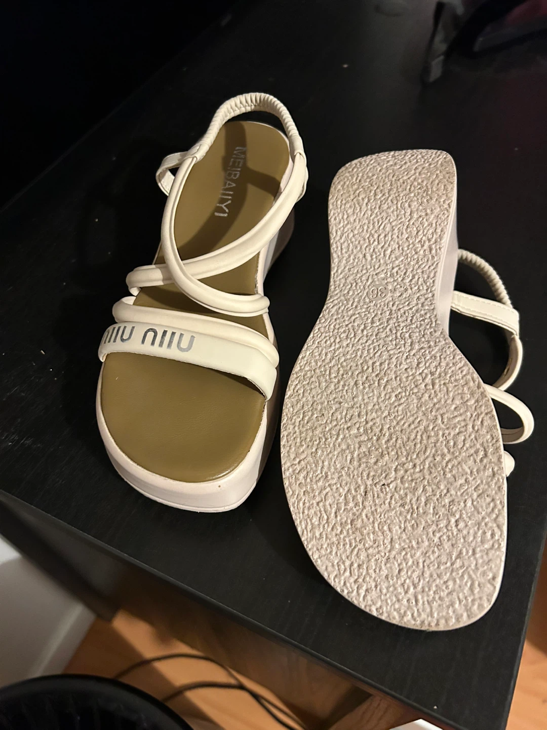 Miu Miu Inspired Platform Wedge Sandals Cream White - photo 5