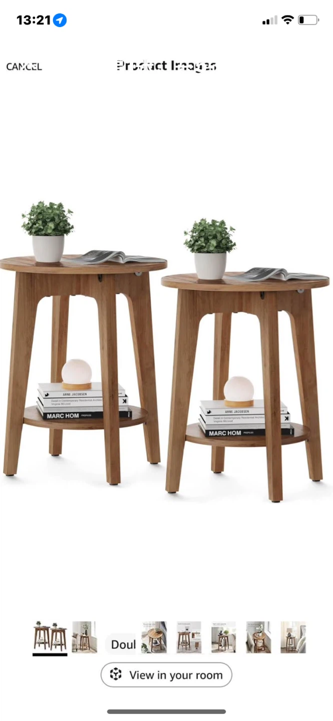 Round Side Table with Storage Shelf