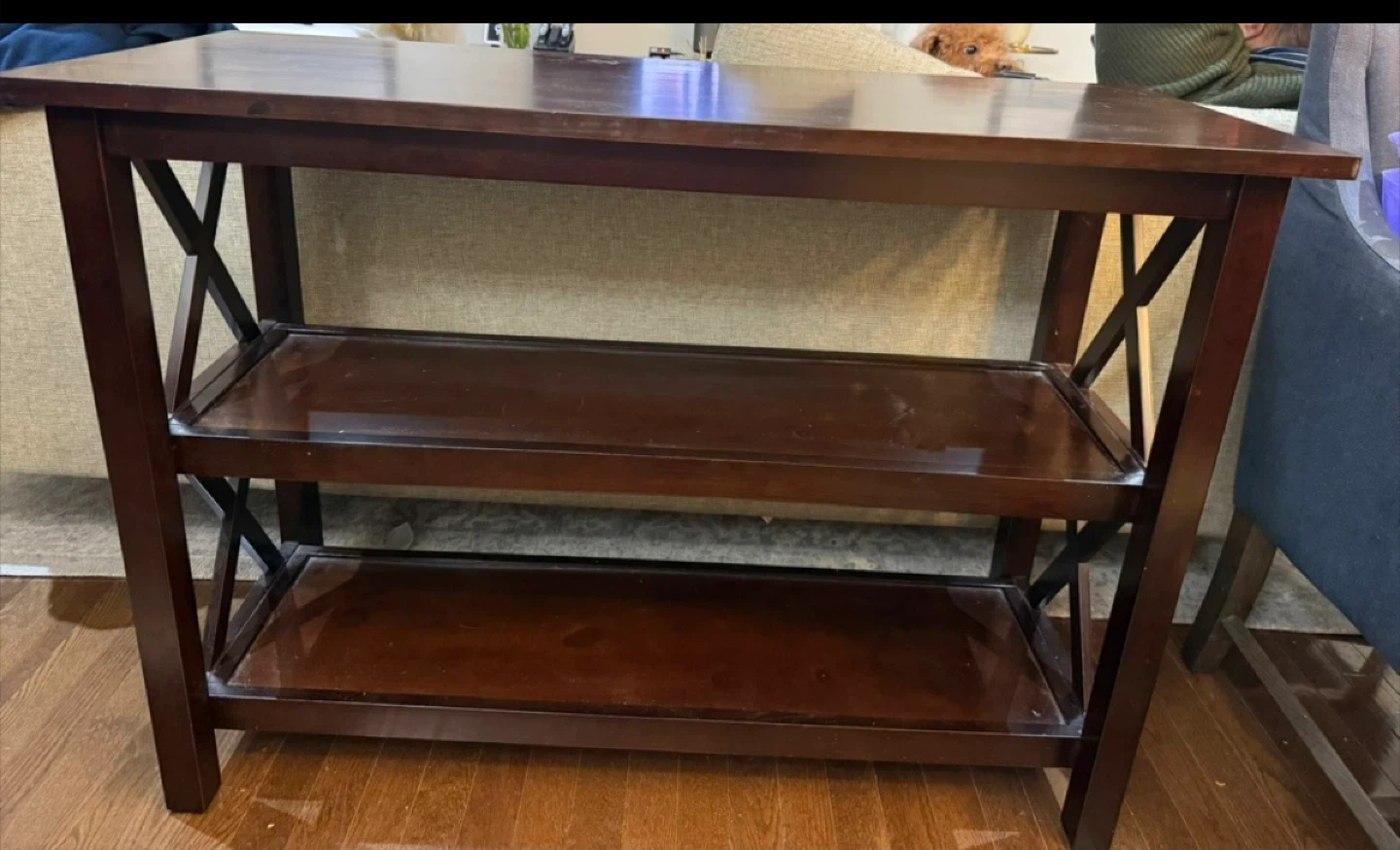 Dark Brown Wood Console Table with 2 Shelves