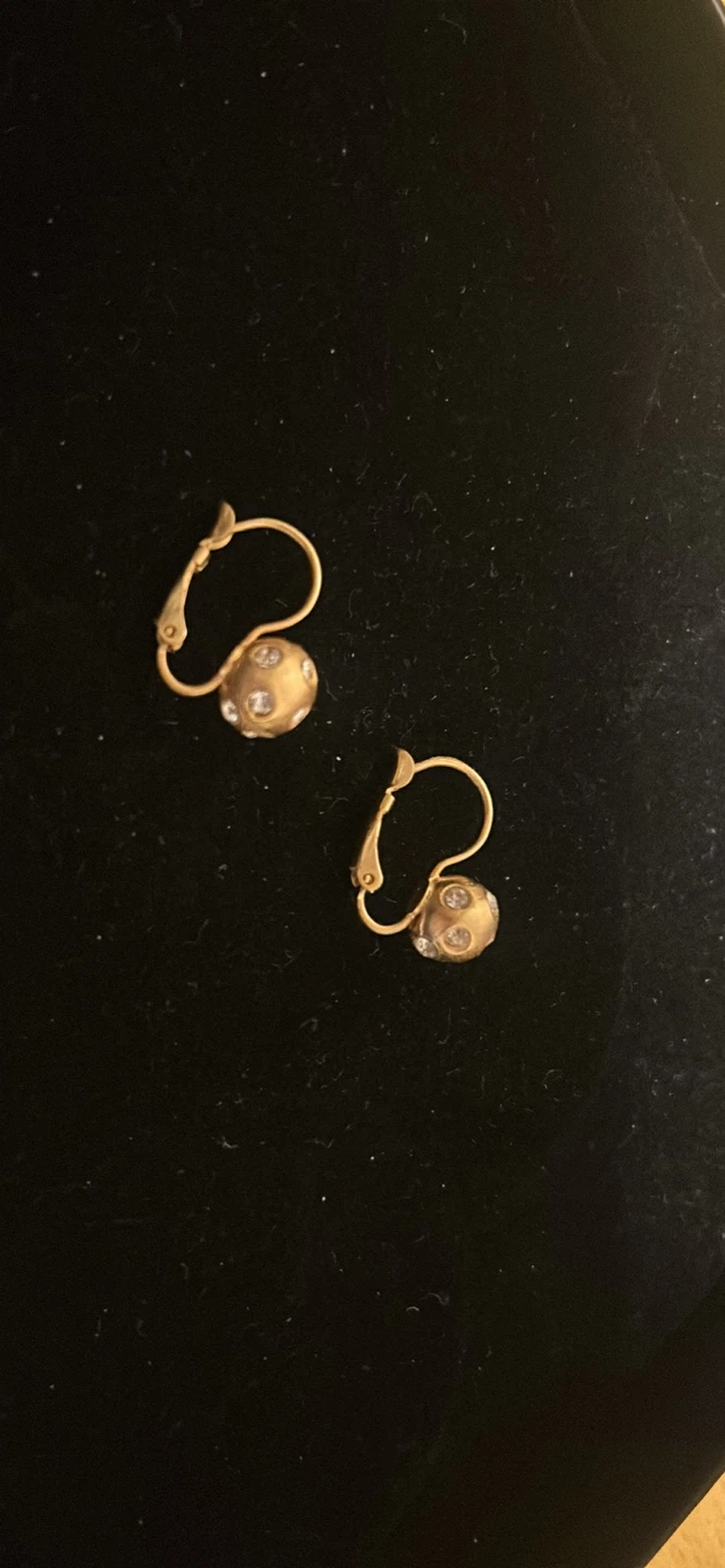Gold tone ball drop earrings with clear crystals
