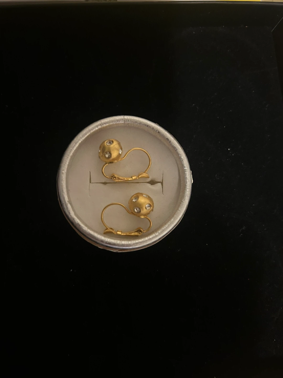 Gold tone ball drop earrings with clear crystals - photo 2