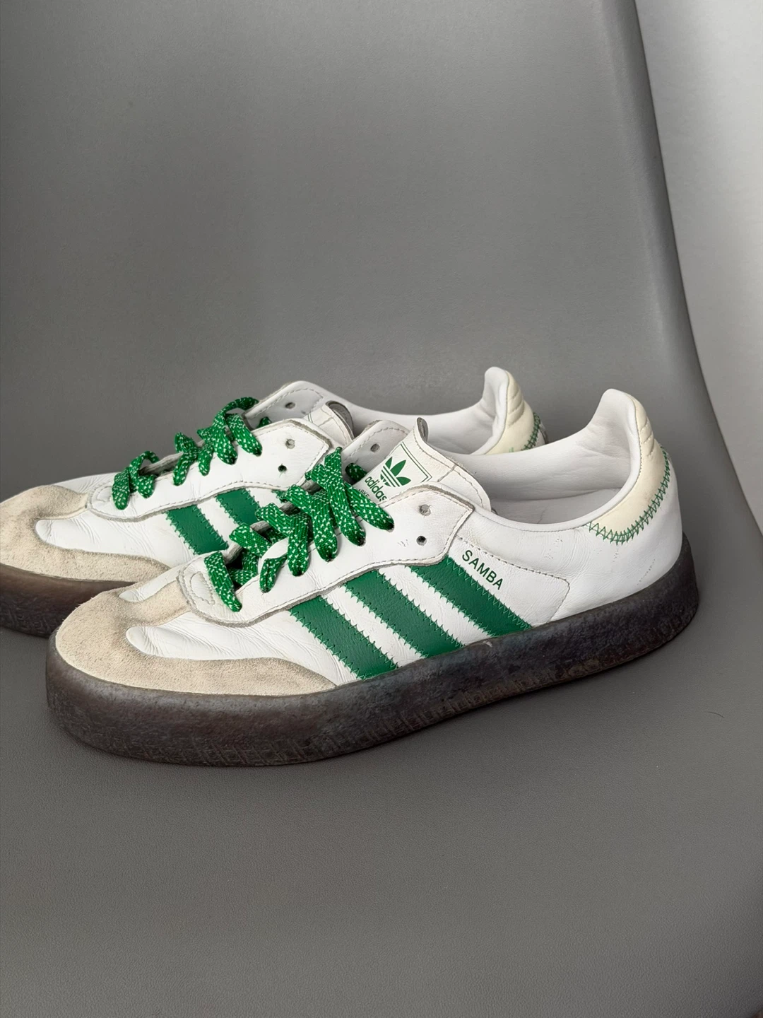 Adidas Samba White Green Sneakers - Size 7.5