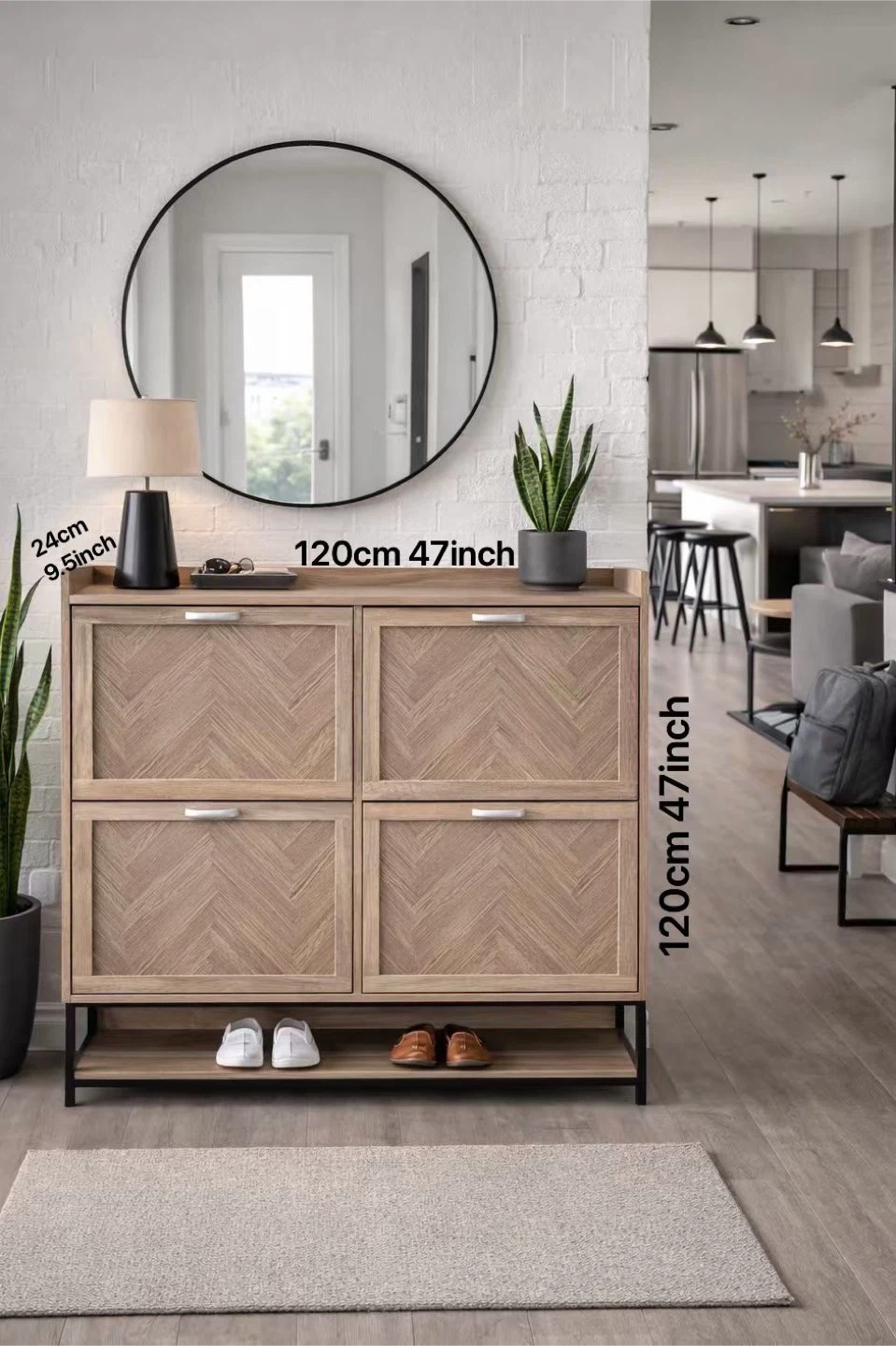 Wood Shoe Cabinet 4 Drawers 120cm