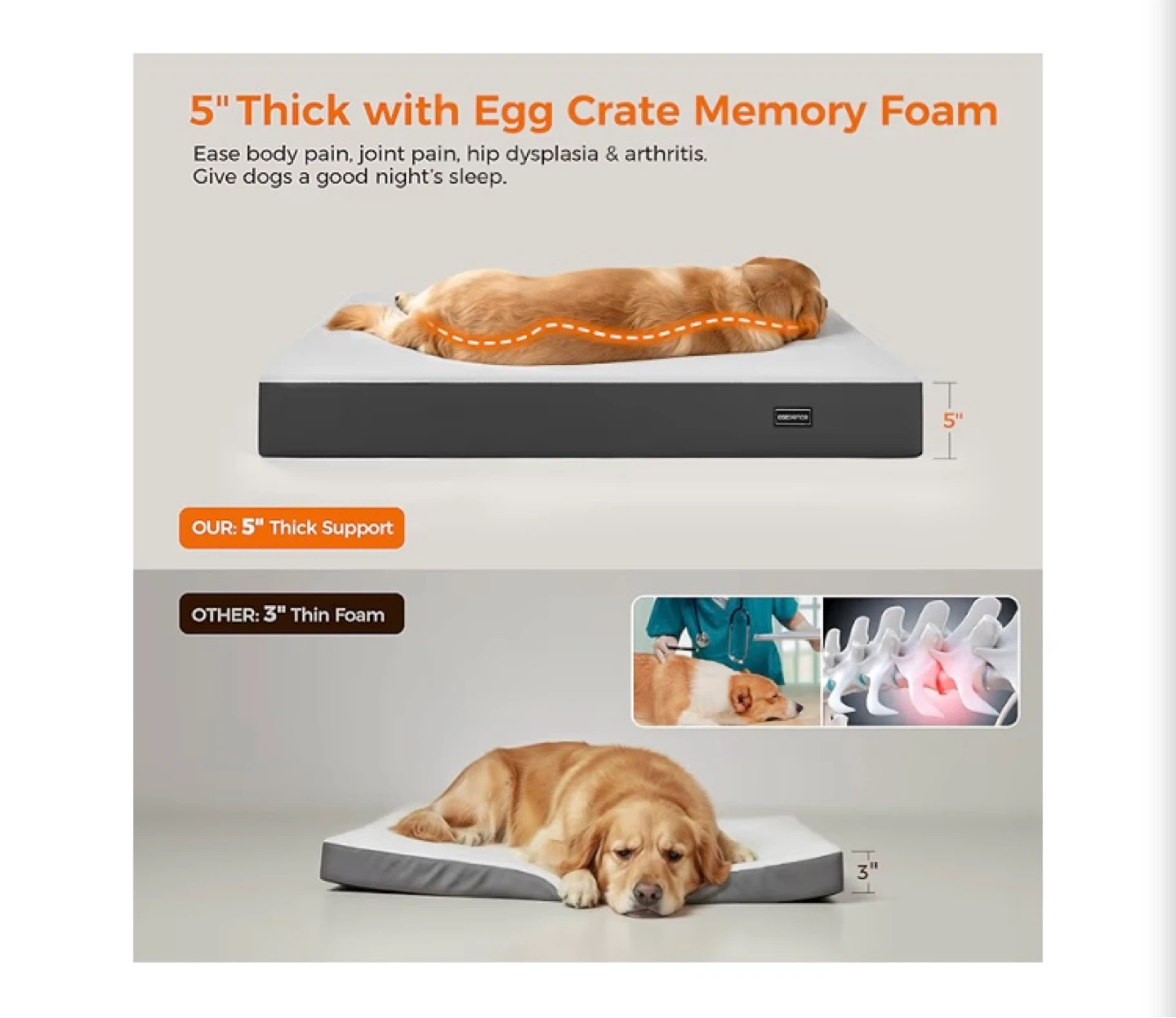 5" Thick Orthopedic Memory Foam Dog Bed - Large, Grey - photo 2