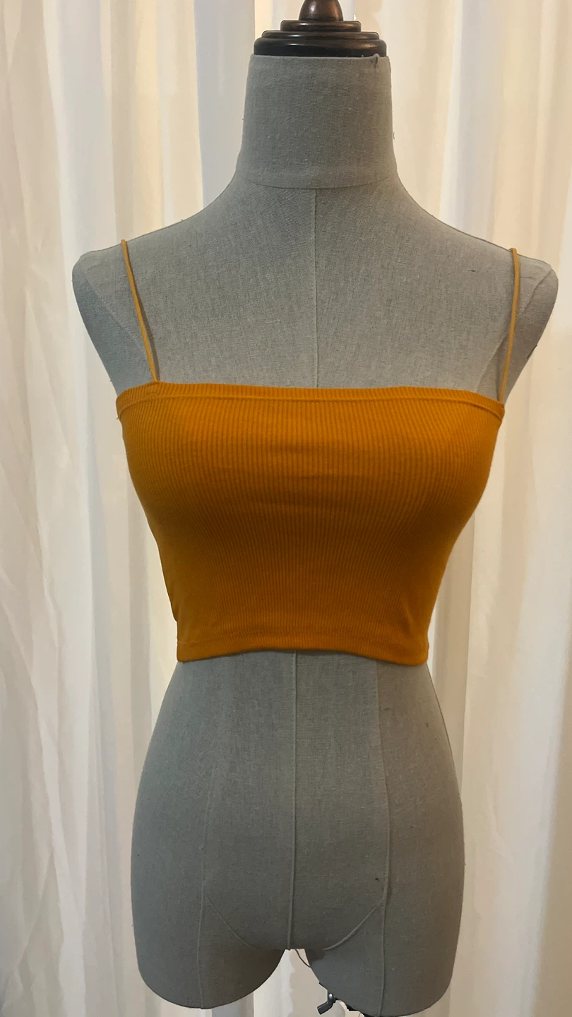 Zara Orange Ribbed Spaghetti Strap Crop Top Size S