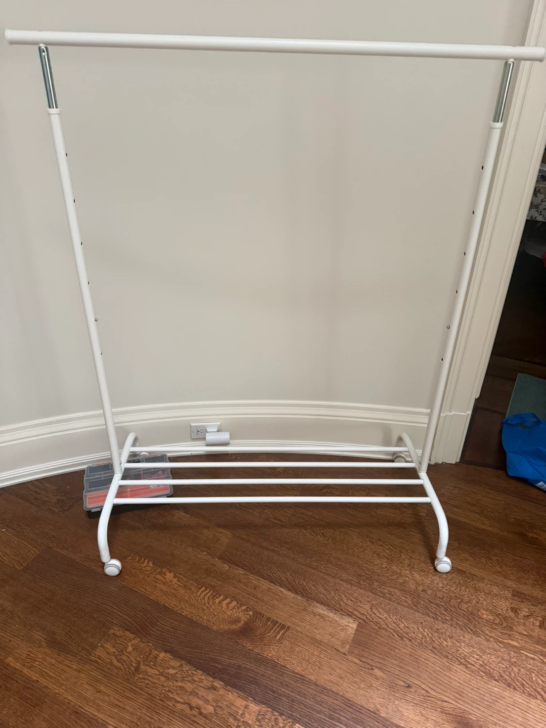 White Rolling Garment Rack with Shelves