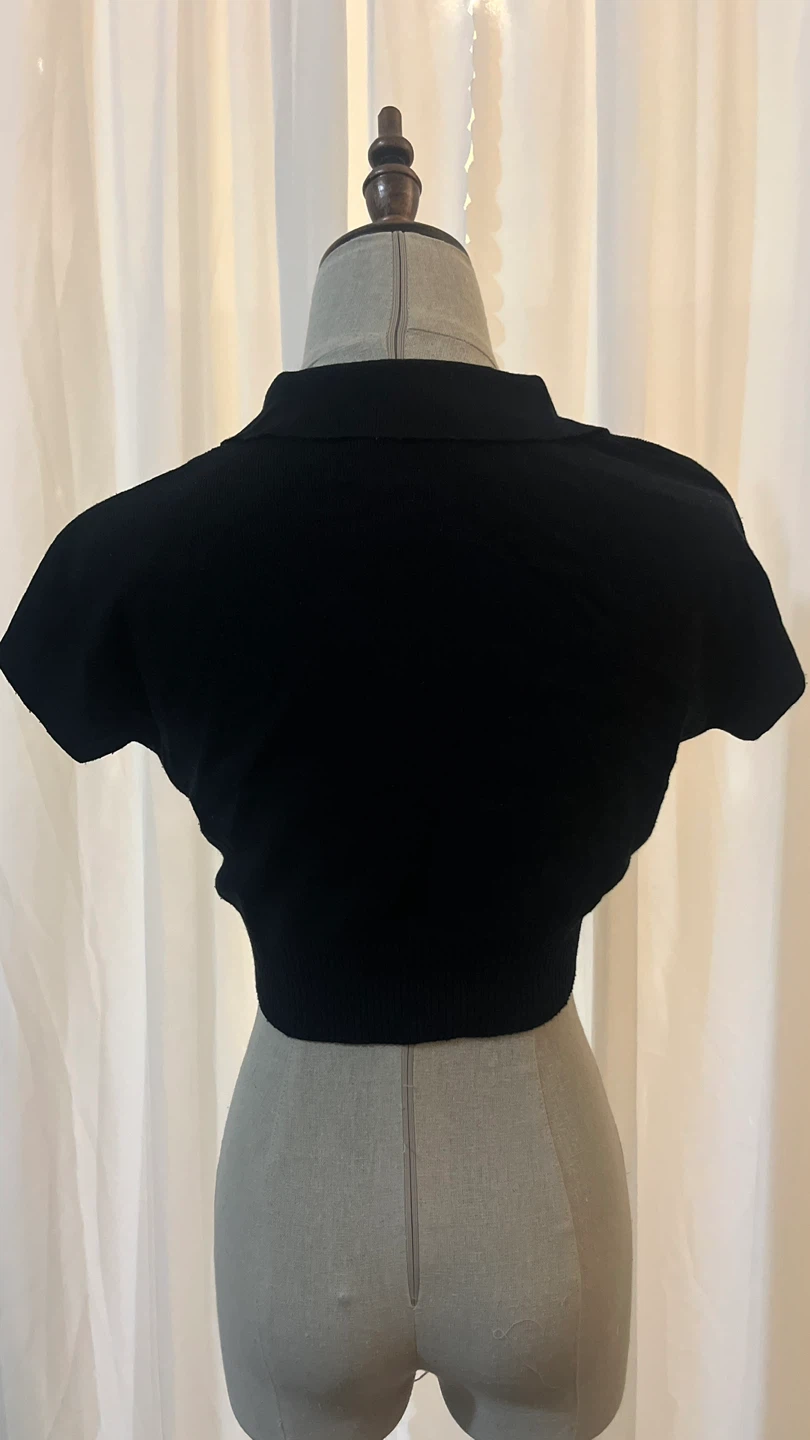 Black Cropped Polo Shirt - photo 2