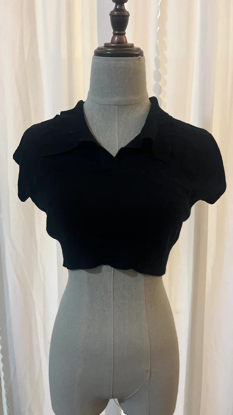Black Cropped Polo Shirt