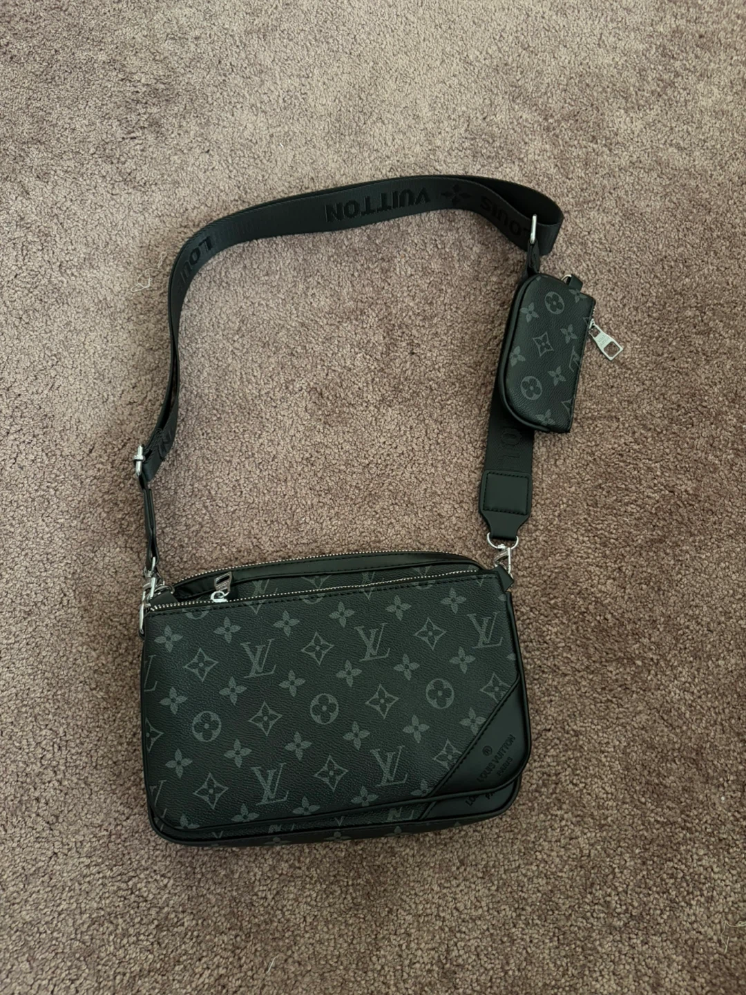 Louis Vuitton Monogram Sling Bag with Pouch - Black