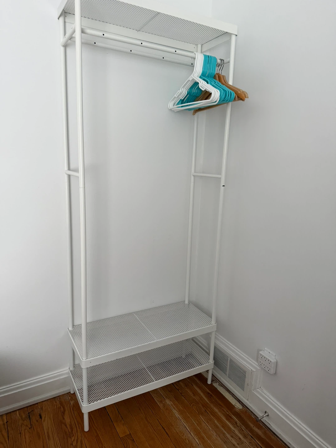 White Metal Garment Rack with Shelves - photo 3
