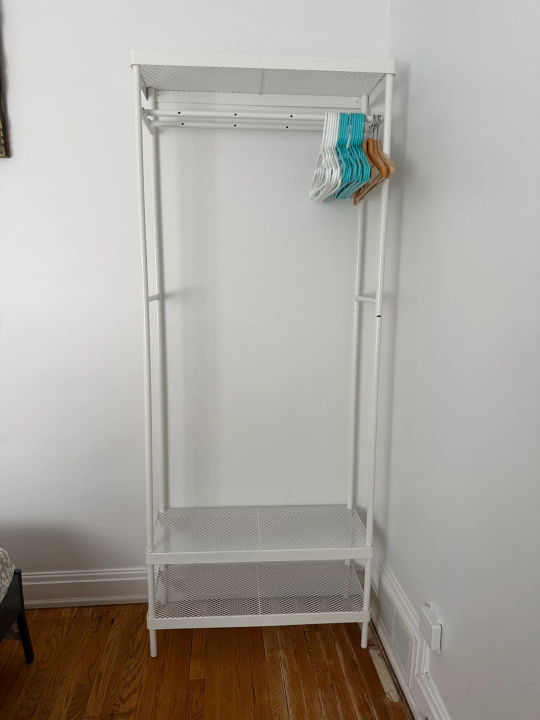 White Metal Garment Rack with Shelves