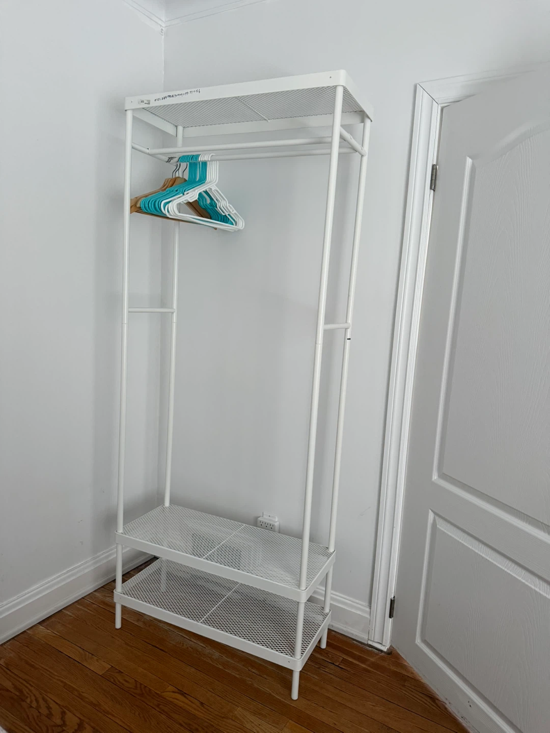 White Metal Garment Rack with Shelves - photo 2