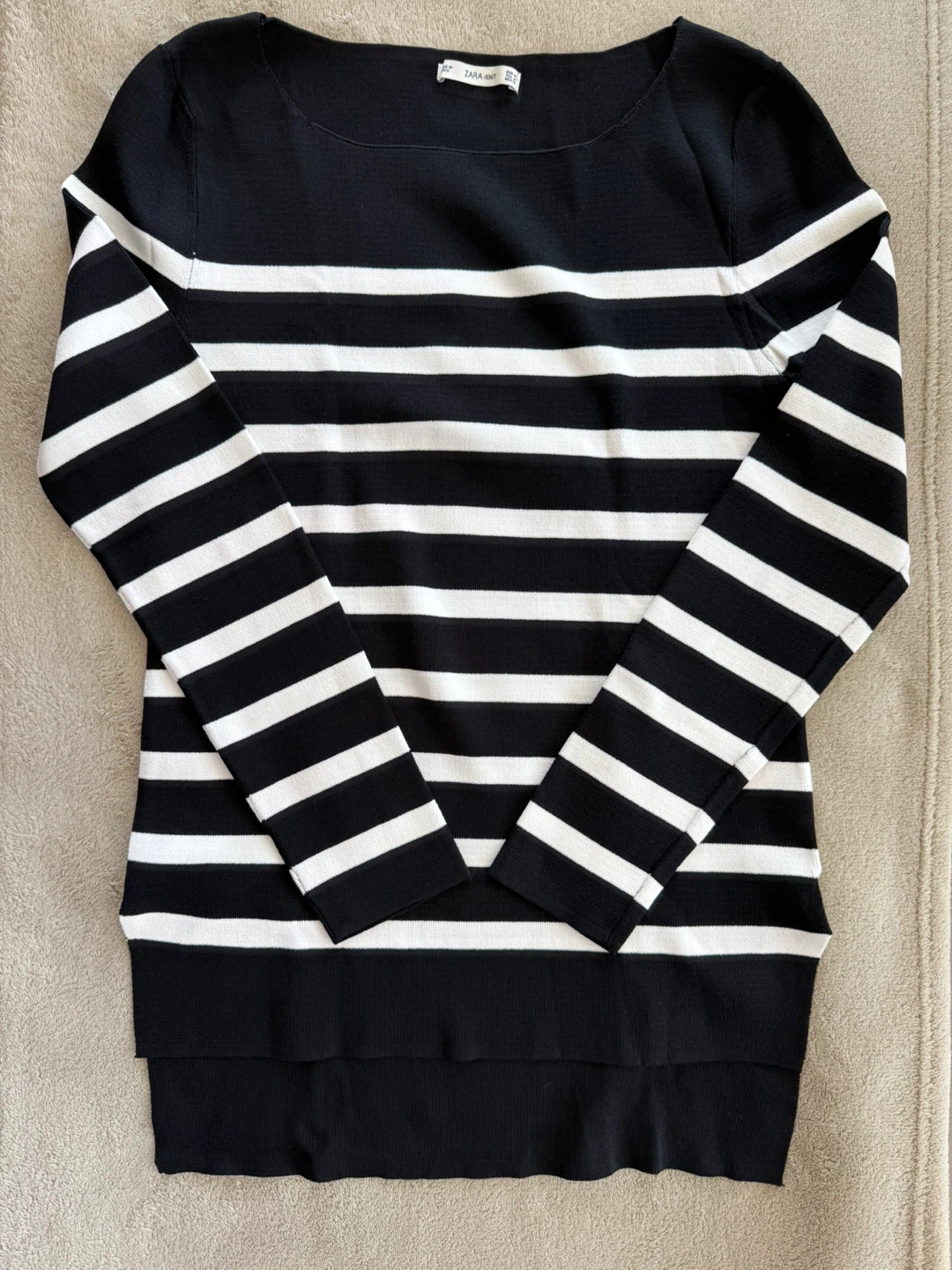 Zara Knit Striped Boat Neck Sweater