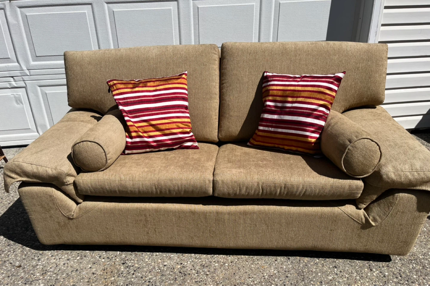 Comfy & Clean Fabric Tan Loveseat -No Damages
