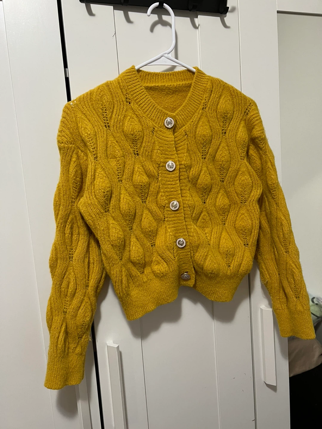 Yellow Cable Knit Cardigan