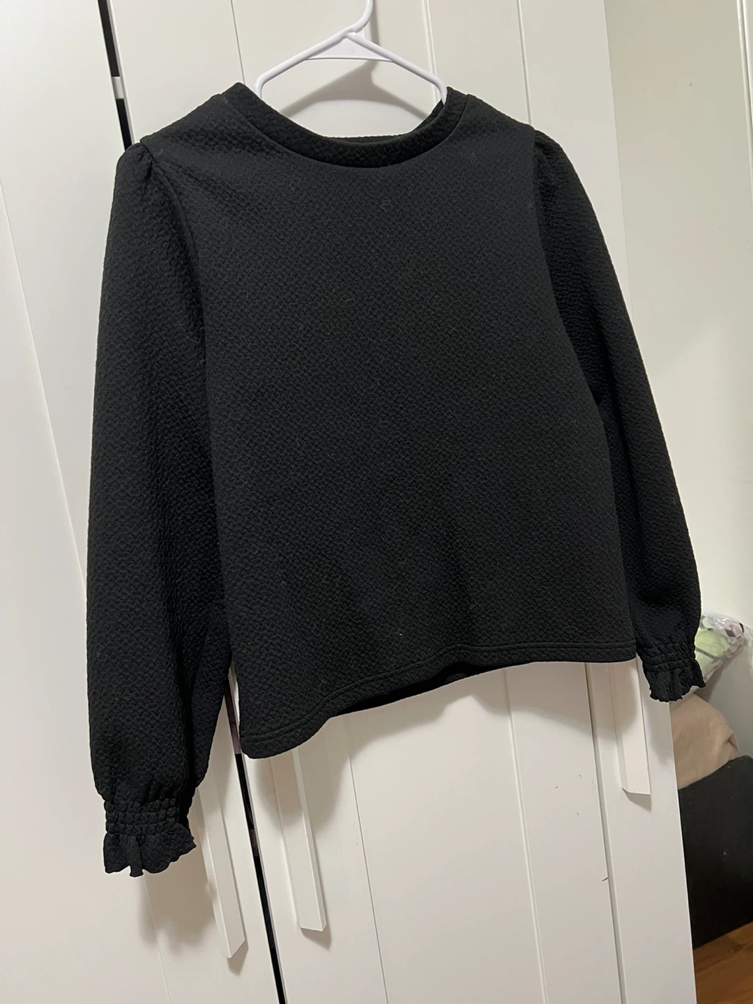Black Textured Long Sleeve Top