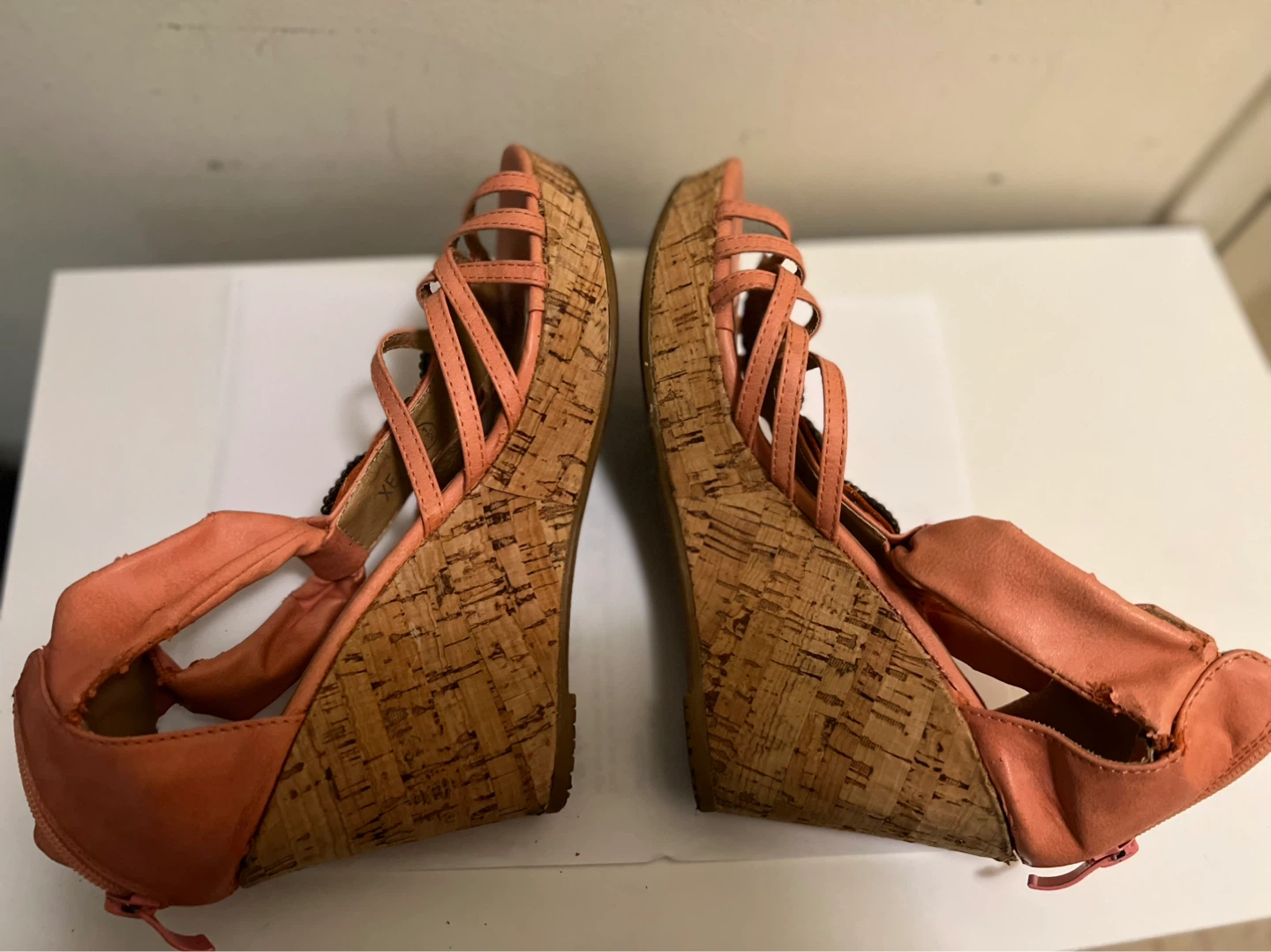 Coral Wedge Sandals with Rhinestones-size 7.5 - photo 3