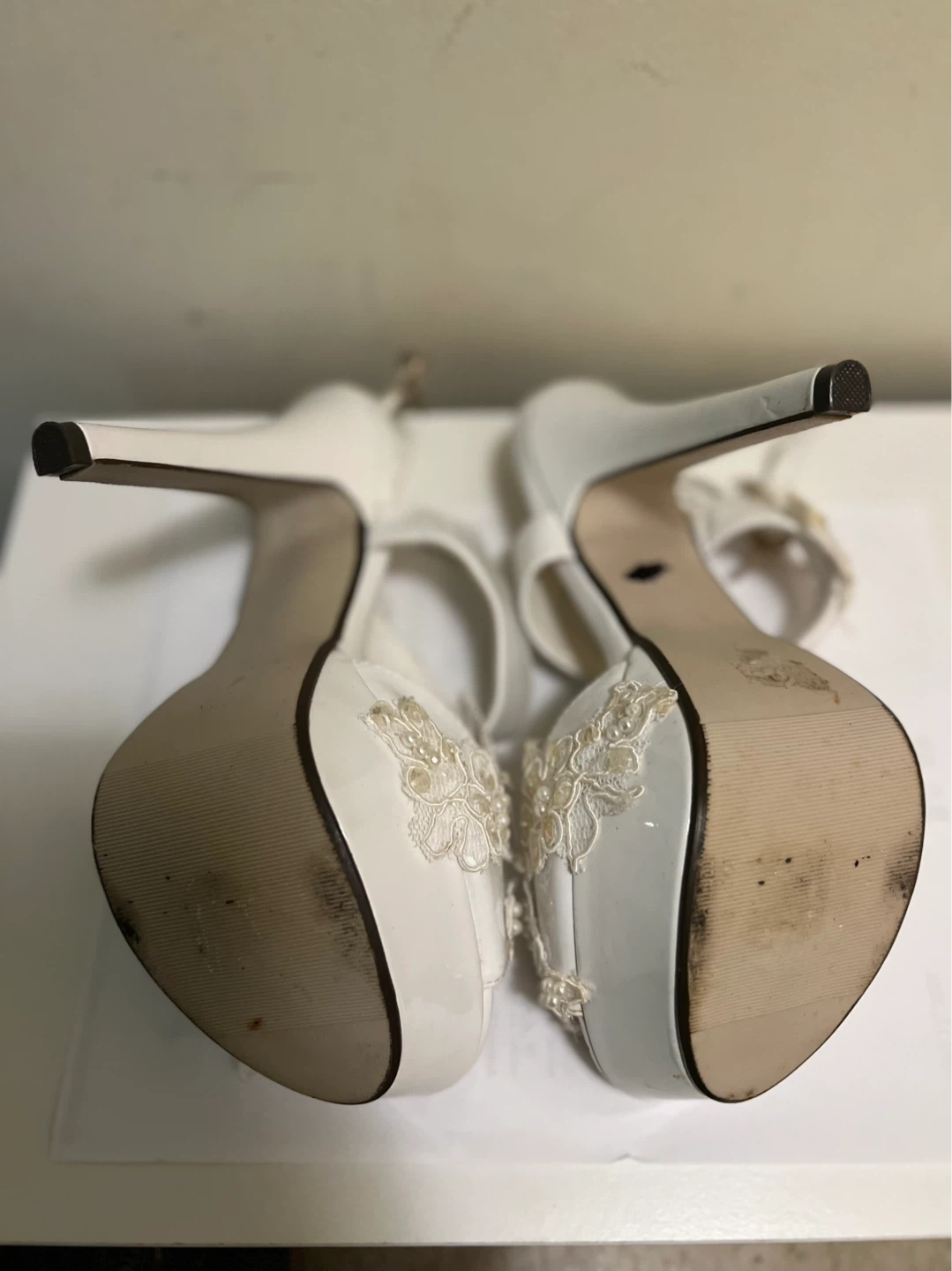 White Lace Beaded Platform Heels - photo 4