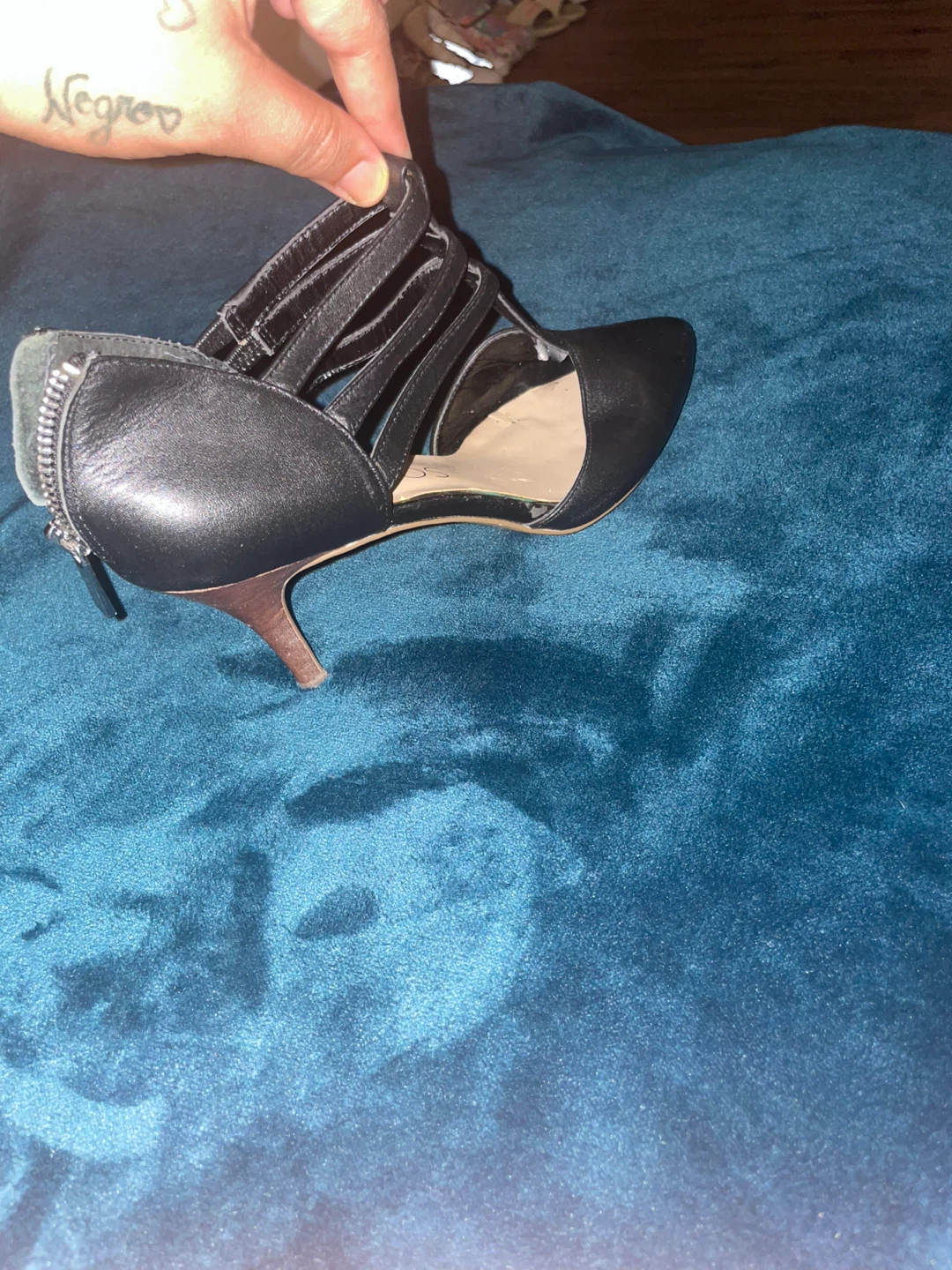 Black Leather Heels with Straps - photo 2