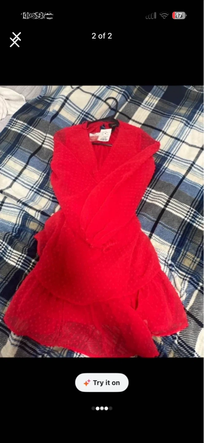 Red Swiss Dot Ruffle Dress