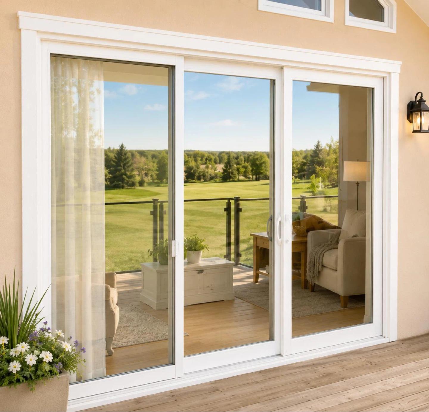 White Sliding Patio Door with Glass