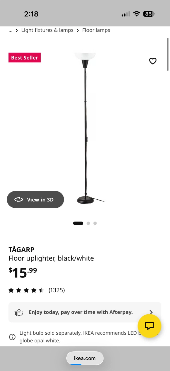 IKEA TÅGARP Floor Uplighter Lamp - Black/White