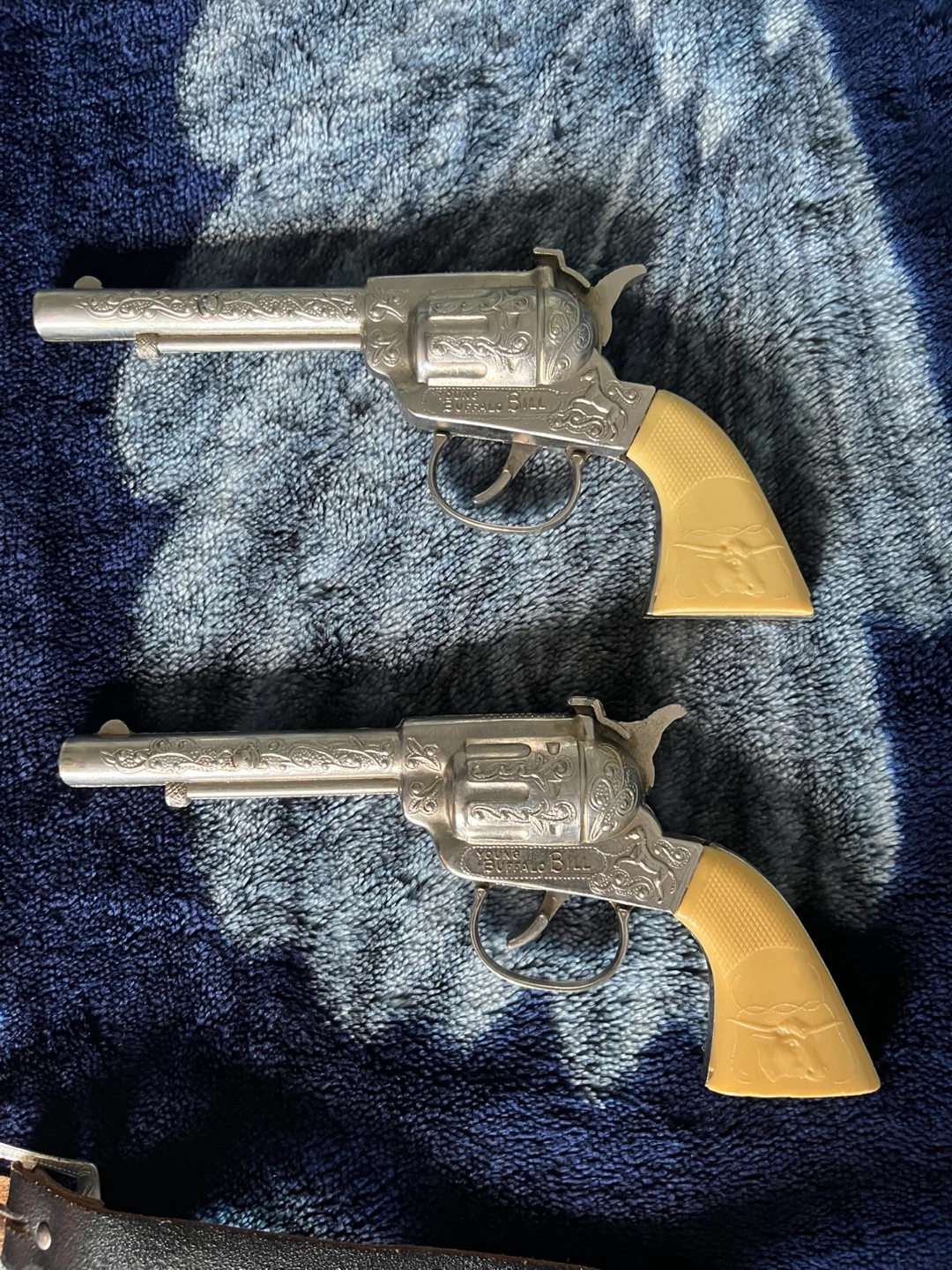Antique Set of 2 Toy Cap Guns with Holsters and Belt