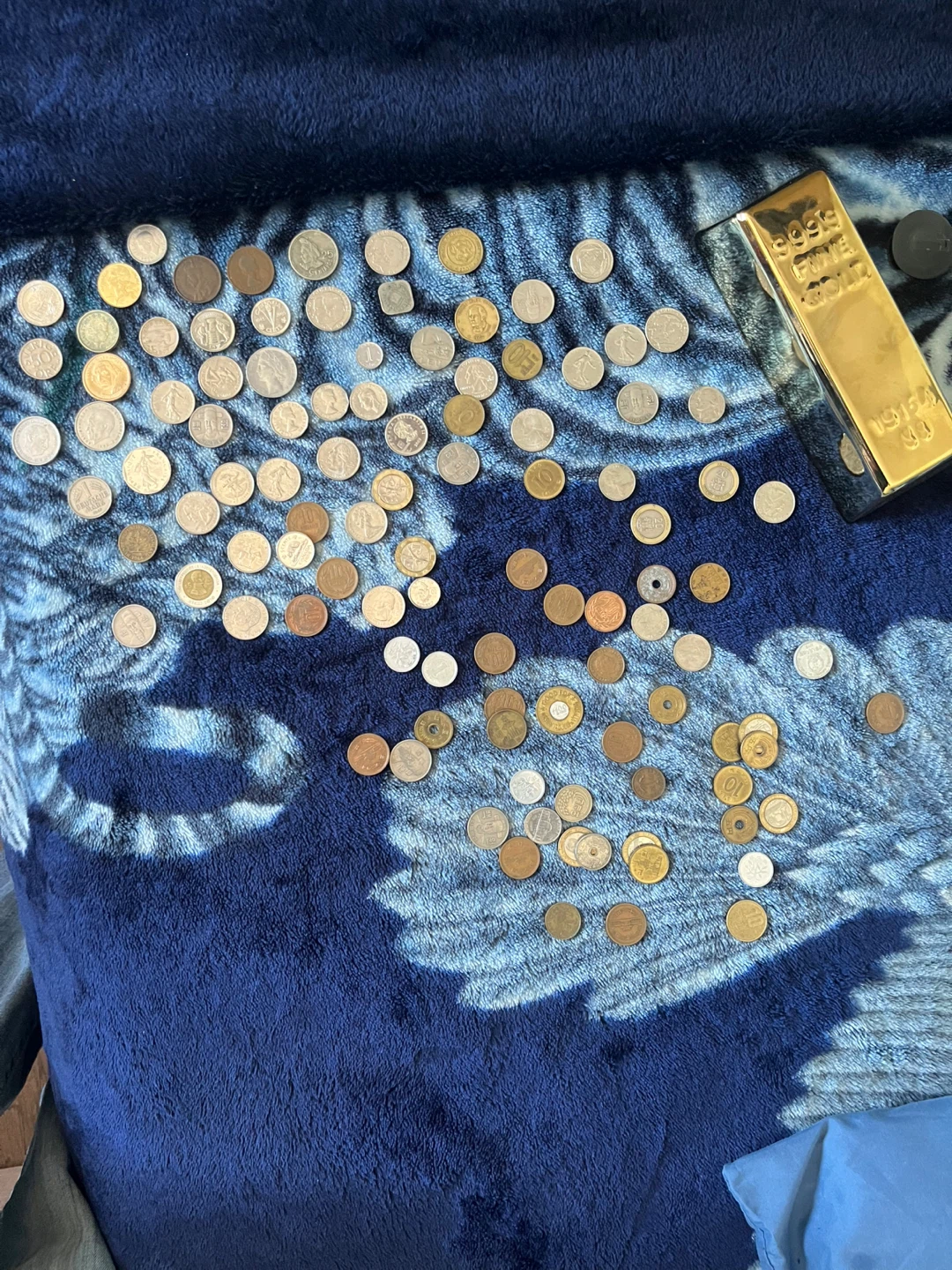 Assorted Coins and Gold Bar