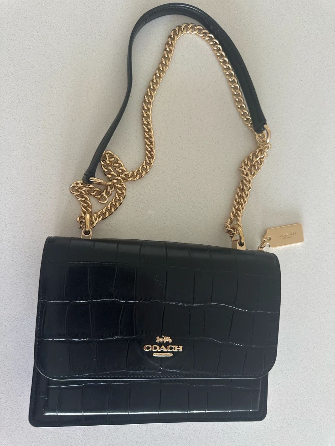 Coach Black Croc Embossed Leather Chain Shoulder Bag - photo 4