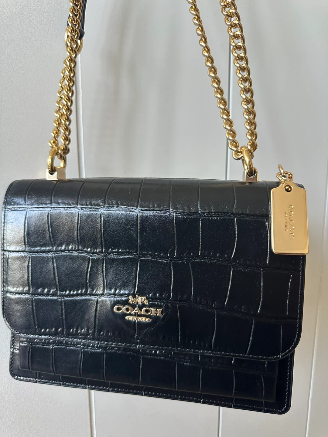 Coach Black Croc Embossed Leather Chain Shoulder Bag - photo 2