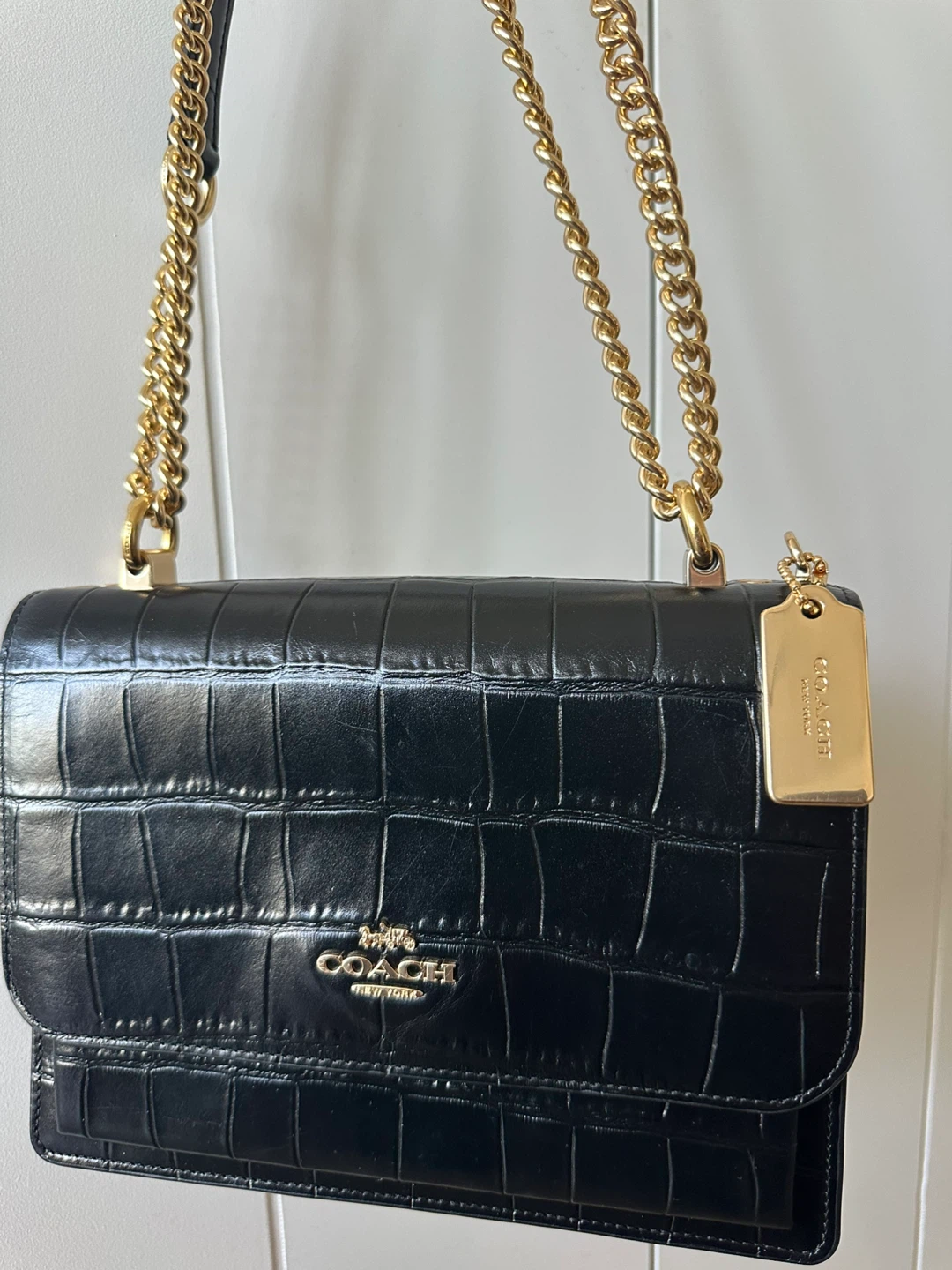 Coach Black Croc Embossed Leather Chain Shoulder Bag - photo 3