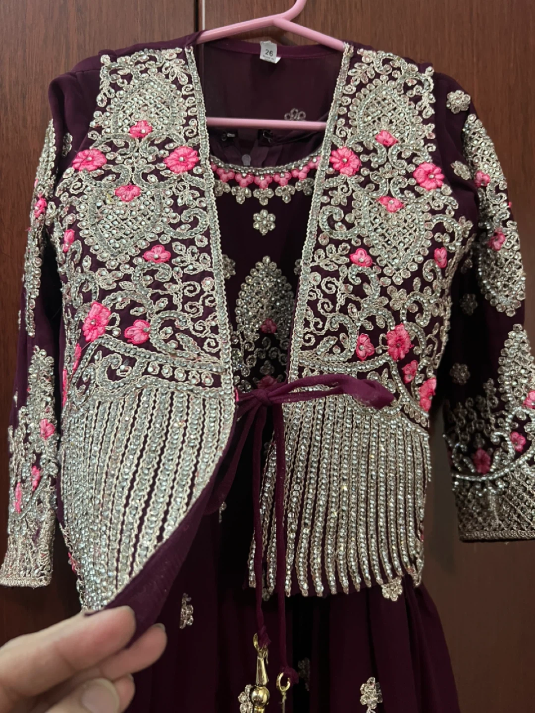 Girls' Embroidered Purple Dress with Jacket
