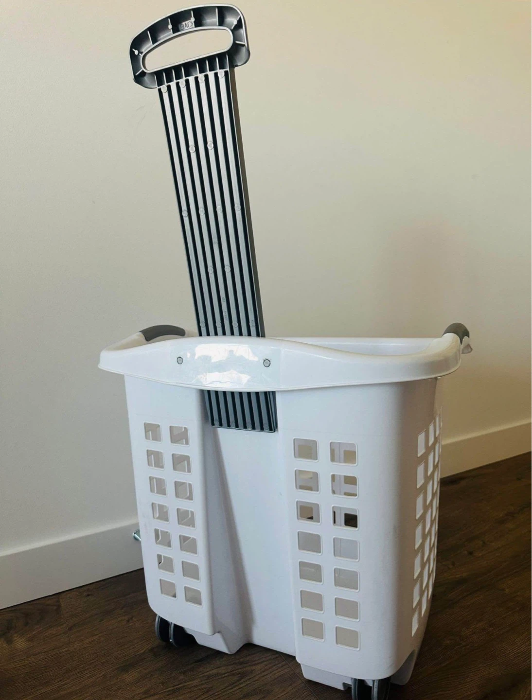 White Rolling Laundry Basket with Handle - photo 2