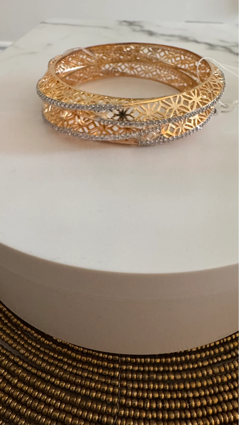 Gold Bangle Set with Rhinestones