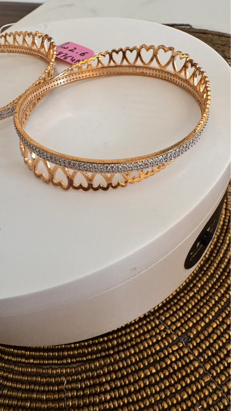 Gold Tone Bangles with Heart Design and Rhinestones - photo 2