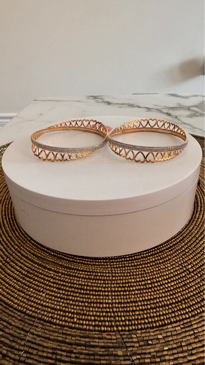 Gold Tone Bangles with Heart Design and Rhinestones - photo 4