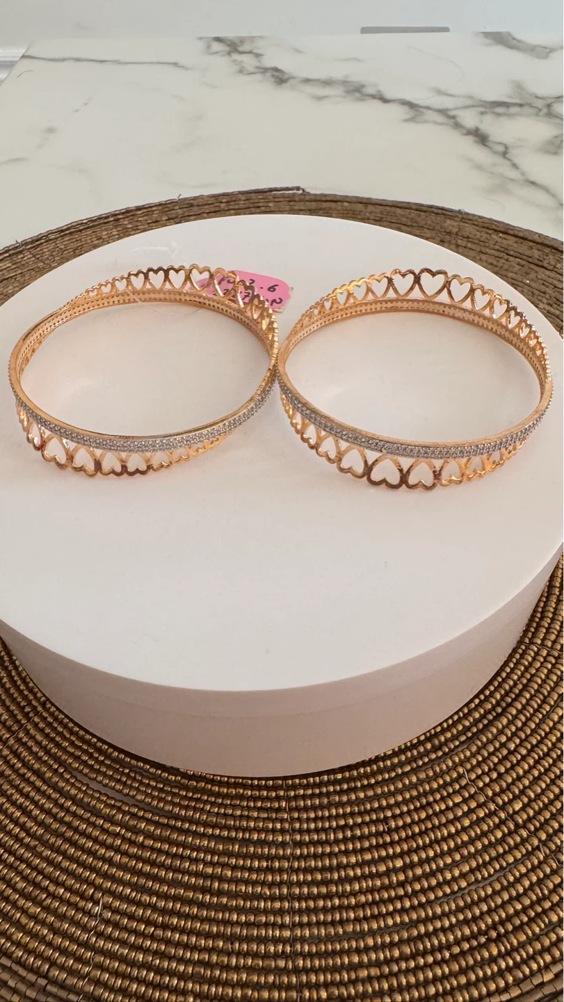 Gold Tone Bangles with Heart Design and Rhinestones - photo 3