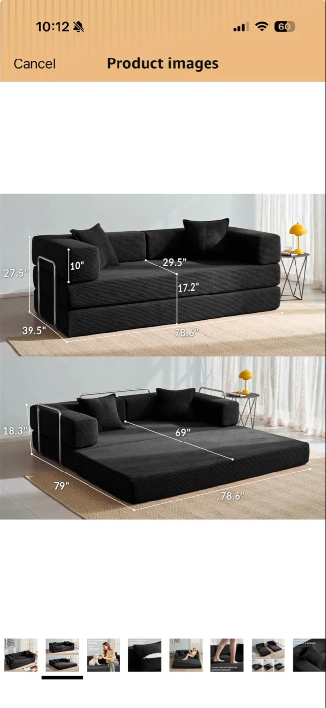 Black Sofa Bed with Pillows