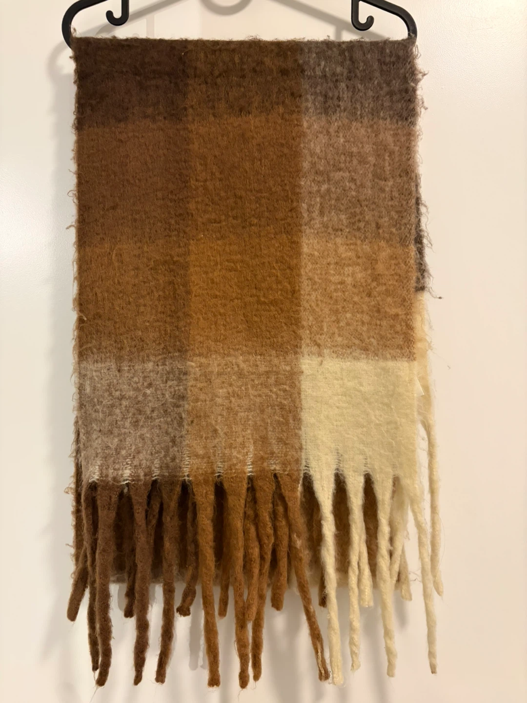 Oak+Fort / Brown Plaid Scarf with Fringe